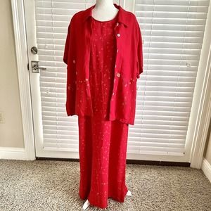 Country Wear Collection XL Red Dress Floral Embroidered Maxi Modest Cottagecore